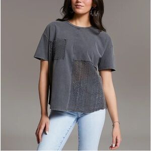 BKE buckle Charcoal Patchwork Short Sleeve Tee women’s large crochet shirt